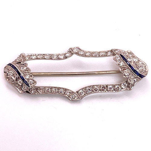 Art Deco 1920s Platinum Diamond Sapphire Brooch Pin Antique