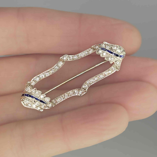 Art deco sapphire diamond platinum pin