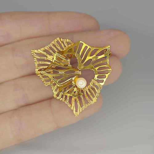 1970s pearl modernist gold brooch Germany