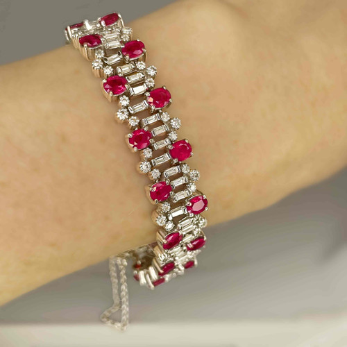 Unheated Ruby Bracelet Diamond 14K Gold Tennis Bracelet