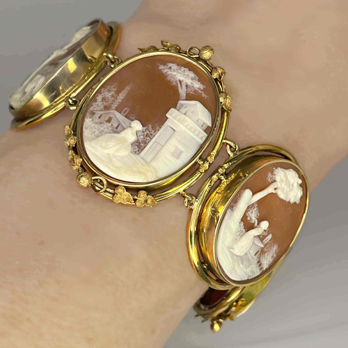 Victorian Shell Cameo Yellow Gold Bracelet Italian Italy 19th Century OPR Buy victorian antique shell cameo rebecca at the well jewellery jewelry online