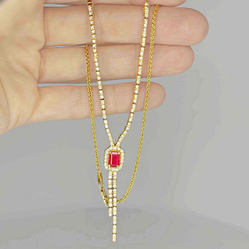 Ruby diamond lariat necklace in 14K gold, OPR Jewelry