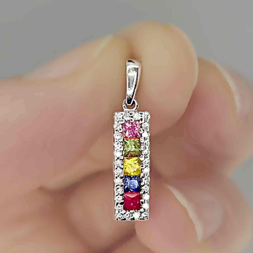 Rainbow Sapphire Diamond Pendant 14K Gold