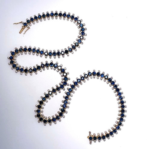 Unheated Deep Blue Sapphire Diamond 14K Collar Tennis Necklace