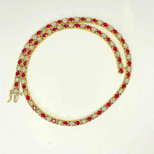 Natural Vivid Red Ruby Diamond Tennis Necklace 14K Gold Unheated Rubies Collar OPR Jewelry