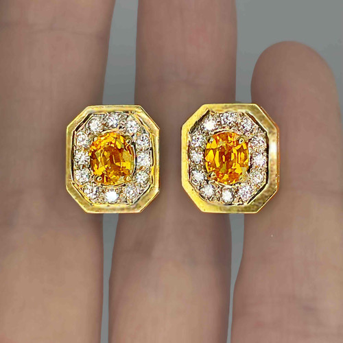 Dazzling Golden Yellow Sapphire Diamond Luxury 14K Gold Earrings