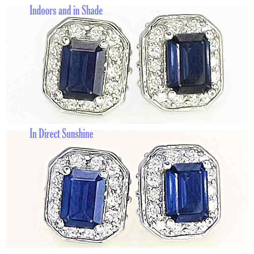 Unheated Blue Sapphire Diamond Stud Earrings 14K White Gold
