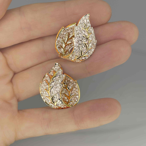 OOAK Diamond Leaf Earrings 14K Gold Hoops Huggie  OPR Jewelry Pave diamond leaf earrings inside outside wedding jewelry diamond anniversary gift OPR Jewelry