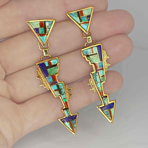 One of a kind turquoise native american navajo earrings 14K gold turquoise drop earrings buy estate antique jewellery jewelry online