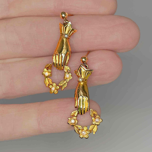 Antique Georgian Mourning Earrings 18K Gold Pearls Buy georgian earrings online.