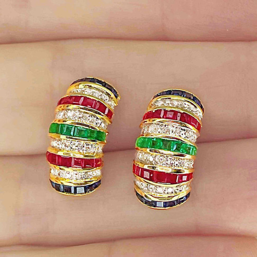 Buy ruby sapphire emerald diamond anniversary earrings jewellery online buy 1970s vintage estate jewellery earrings online australia sydney