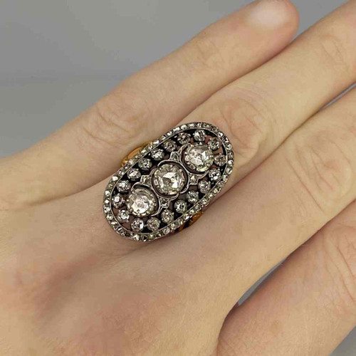 Georgian 18th Century Rose Cut Diamond Ring Panel Rings 18K Gold