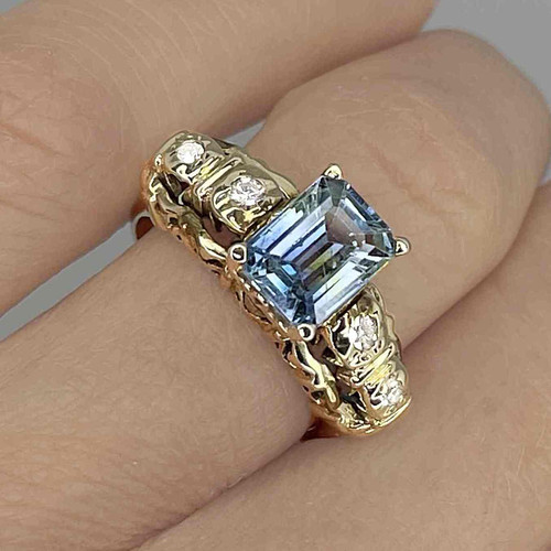Large Art Deco Unheated Baby Sky Blue Sapphire Diamond Ring 14K White Gold Buy large emerald cut blue sapphire engagement ring online OPR Jewelry