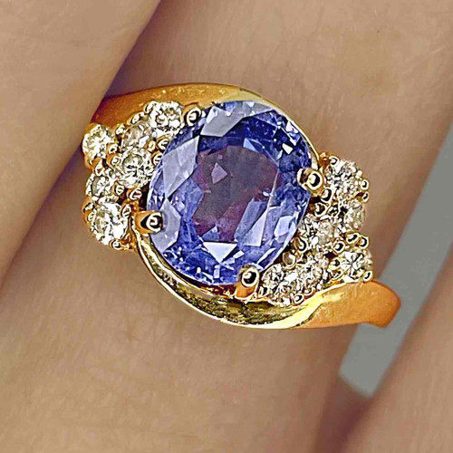 Unheated periwinkle Ceylon blue sapphire diamond 14K engagement ring for sale online