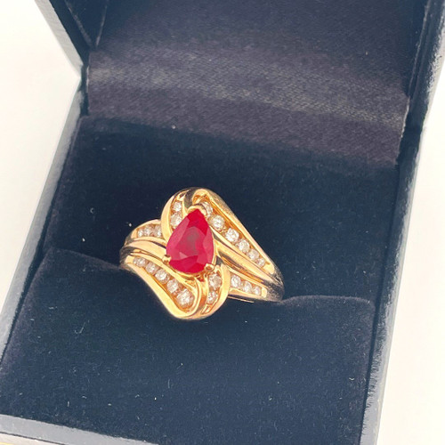 Vivid Red Natural Ruby Diamond Engagement Ring