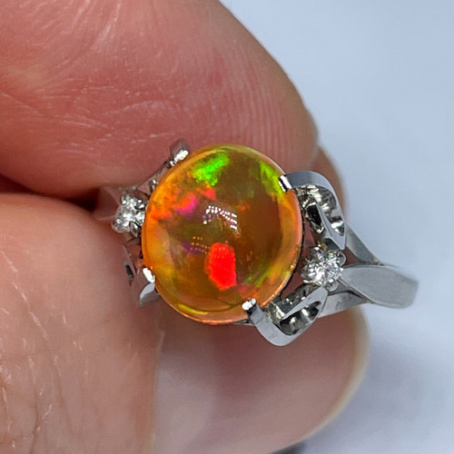 Exquisite Precious Crystal Opal Diamond Platinum Ring