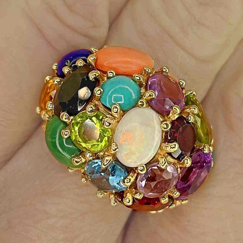 Multistone Dome Ring Gold Rainbow Gems Opal OPR Jewelry Buy gold cocktail rings online Buy gemstone rings online Buy unique ring online