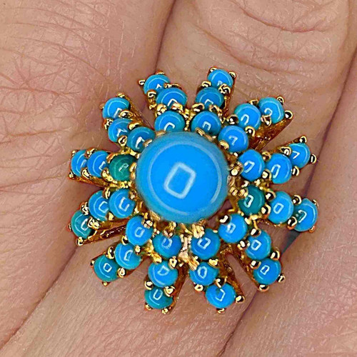Pyramid Natural Turquoise Cluster Ring 14K Gold Persian Turquoise Cabochon Gold Ring OPR Jewelry Buy antique and estate jewellery jewelry Sydney Australia. Sydney Antique Jewellery Shops Online Buy antique jewellery online, Buy estate vintage antique jewelry online