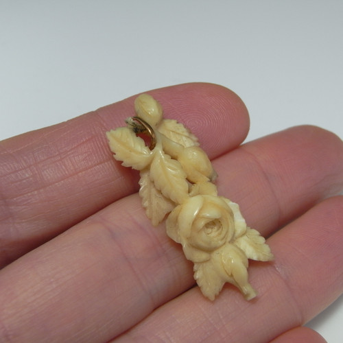 Victorian Delicate Ivory Rose Pendant 
