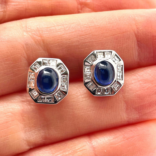 Unheated sapphire cabochon stud earrings. Blue sapphire cab earrings. OPR Jewelry