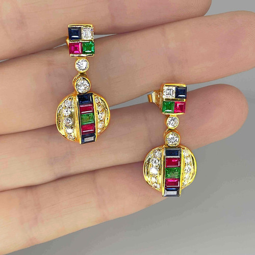 Buy ruby emerald sapphire diamond earrings online Buy unheated natural ruby sapphire Buy estate vintage unique jewellery jewelry earrings online Anniversary gifts jewellery luxury jewelry