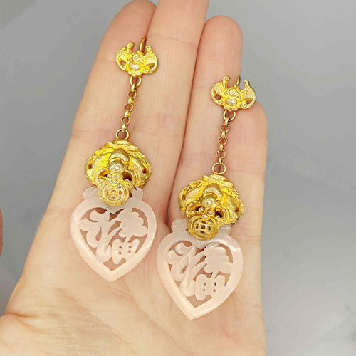antique mutton fat jade earrings