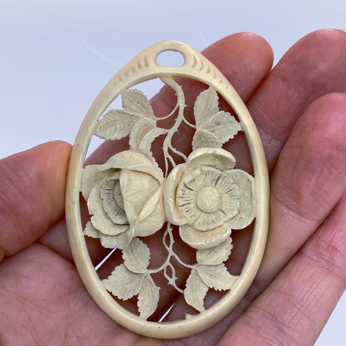 Ivory Jugendstil Antique Flowers Pendant Edwardian Art Nouveau Ivory Jewelry