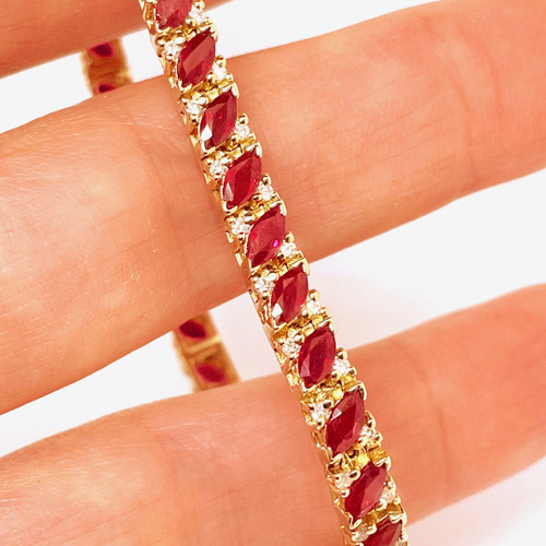 14K Yellow Gold Diamond Ruby Chain Tennis Bracelet