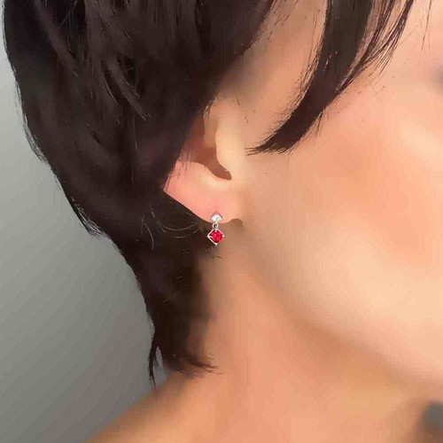 Unheated Pigeon Blood Red Ruby Diamond Drop Earrings