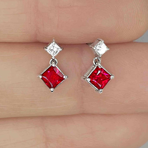Unheated Pigeon Blood Red Ruby Diamond Drop Earrings