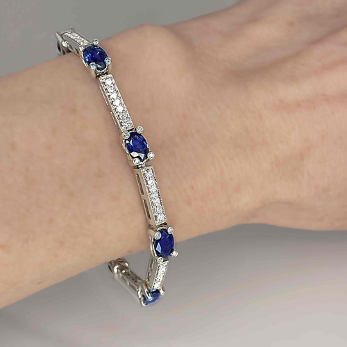 Luxury Unheated Bright Blue Sapphire Diamond 14K Gold Bracelet