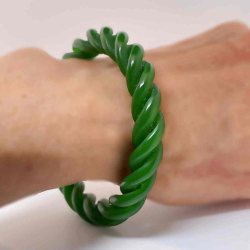 OOAK Antique Qing Dynasty Vibrant Green Chrysoprase Twist Bangle
