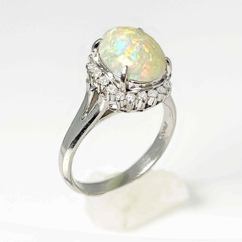 2.65ctw Fiery Australian Opal Diamond Platinum Ring