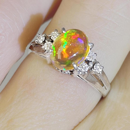 OOAK 1.15ctw Precious Fiery Rainbow Crystal Fire Opal Diamond Platinum Ring