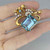 OOAK Huge Art Deco Unheated Aquamarine Diamond 18K Gold Pin