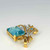 OOAK Huge Art Deco Unheated Aquamarine Diamond 18K Gold Pin