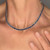 Unheated Deep Blue Sapphire Diamond 14K Collar Tennis Necklace