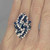 The worlds largest sapphire and diamond cluster ring? A huge mid century period 1950s 1960s 1970s 14K white gold large navy blue unheated sapphire and diamond cluster ring for sale from OPR Jewelry Premier sellers, shop online now.