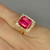 Hot pink tourmaline diamond halo engagement ring, rubellite tourmaline vintage yellow gold and diamond ring, one of a kind unique emerald cut tourmaline ring Hot pink tourmaline diamond halo engagement ring, rubellite tourmaline vintage yellow gold and diamond ring, one of a kind unique emerald cut tourmaline ring