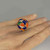 OOAK Inlay Coral Lapis Malachite Diamond 1970s Sphere Cocktail Ring