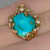 OOAK turquoise engagement or unisex 14K gold ring, 1970s gold turquoise and diamond ring.
