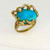 OOAK turquoise engagement or unisex 14K gold ring, 1970s gold turquoise and diamond ring.