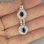 18K Gold Double Drop Blue Sapphire Diamond Halo Luxury Pendant