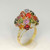OOAK Multistone Tutti Frutti Natural Gem Pyramid Ring 14K Gold 1950s Mid Century Modernist Jewelry