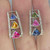 Multicolor Sapphire Diamond Earrings 18K White Gold Pink Blue Green Yellow Rainbow