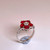 Vivid Red Unheated Ruby Diamond Daisy Flower Engagement Ring 18K White Gold