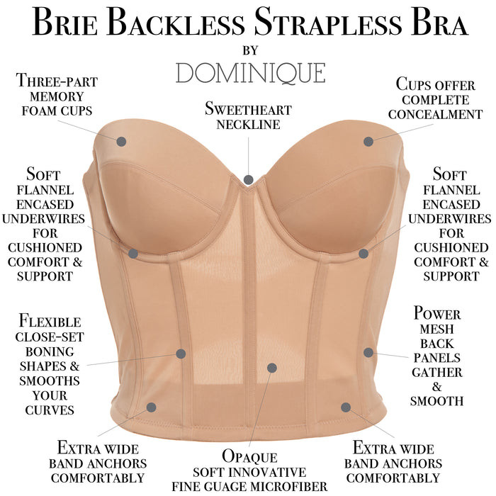 Dominique Brie Low Back, Strapless Longline Bra, 6380 Mocha 34F ...