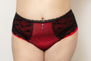 Ewa Michalak Flamenco High Waist Brief, WFM, FINAL SALE - front view in Black/Red.