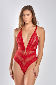iCollection Hazel Lace Teddy, 85030 - front view in Red.