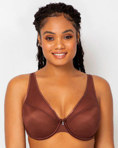 Curvy Couture Sheer Mesh Push-up Bra, 1310, FINAL SALE Chocolate 34H - front view in Chocolate.